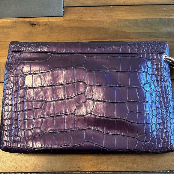 COACH Purple Embossed Leather Reptile Oversized Clutch Mega Wristlet - Picture 2 of 15